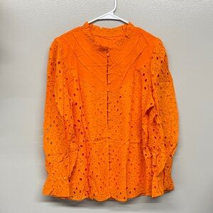 Orange Eyelet Button-Up Blouse